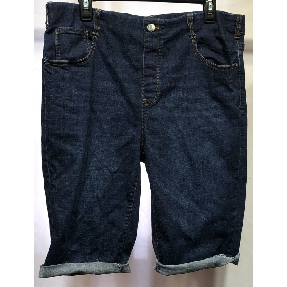Time & Tru Dk Blue Jean Bermuda Shorts XL Cut Off Denim 36"W High Rise Mom